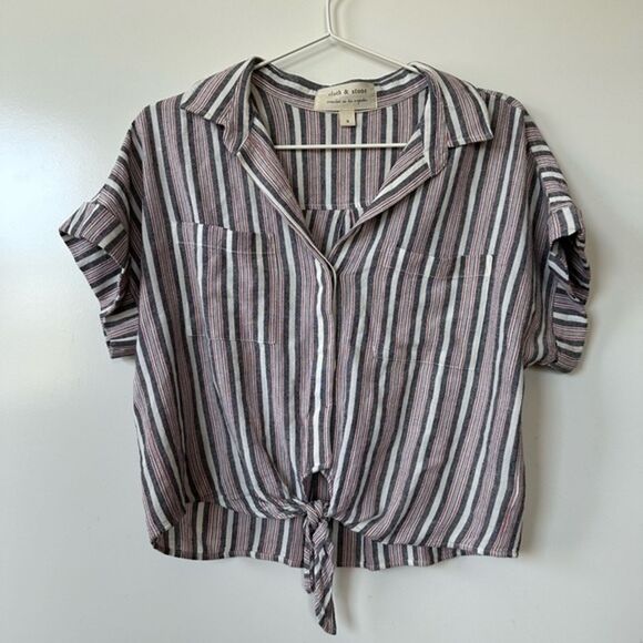 Anthropologie Cloth & Stone Linen Stripe Shirt size Small - Picture 3 of 10